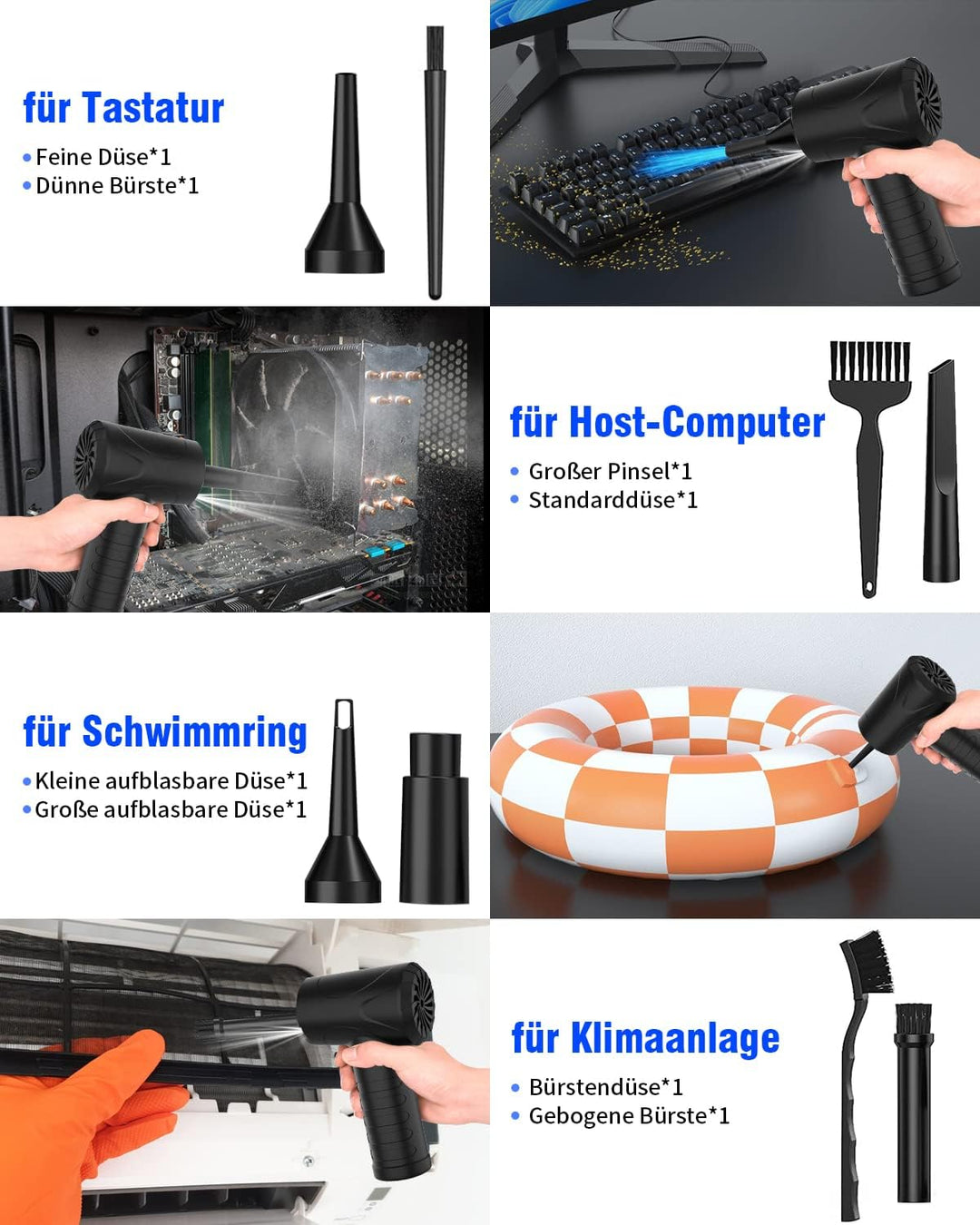 Elektrische Staubgebläse, 3-Gang 91000 U/min Compressed Air Duster, USB Wiederaufladbar Druckluftspr