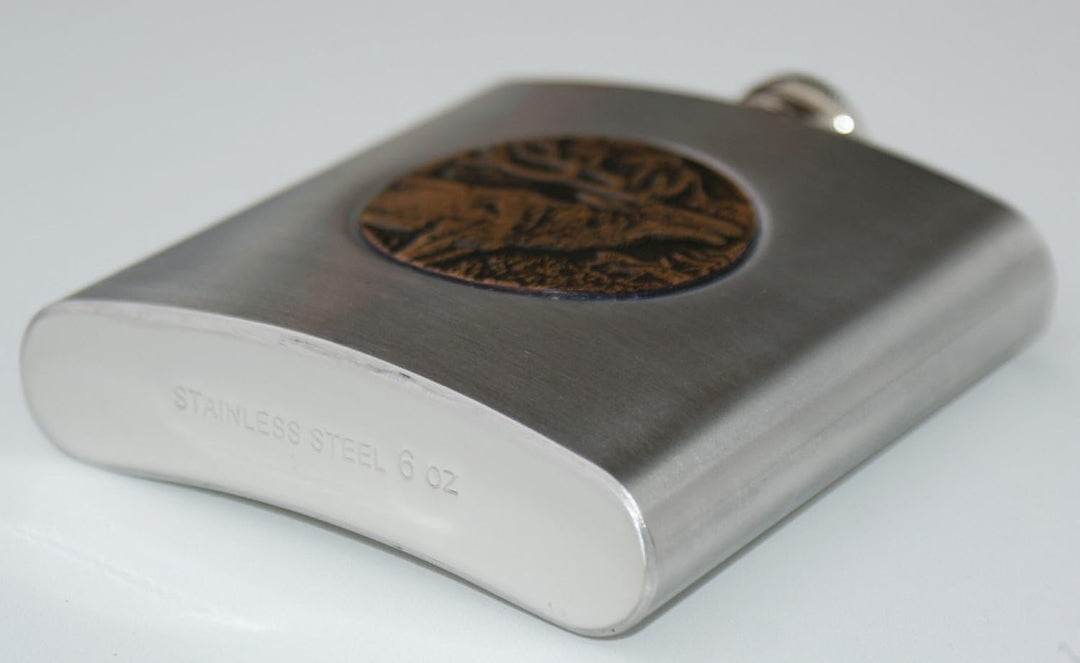 Flachmann Leder m.Hirsch Jäger Jagd Taschenflasche Trachtenflachmann Trinkflasche Edelstahl mit brau