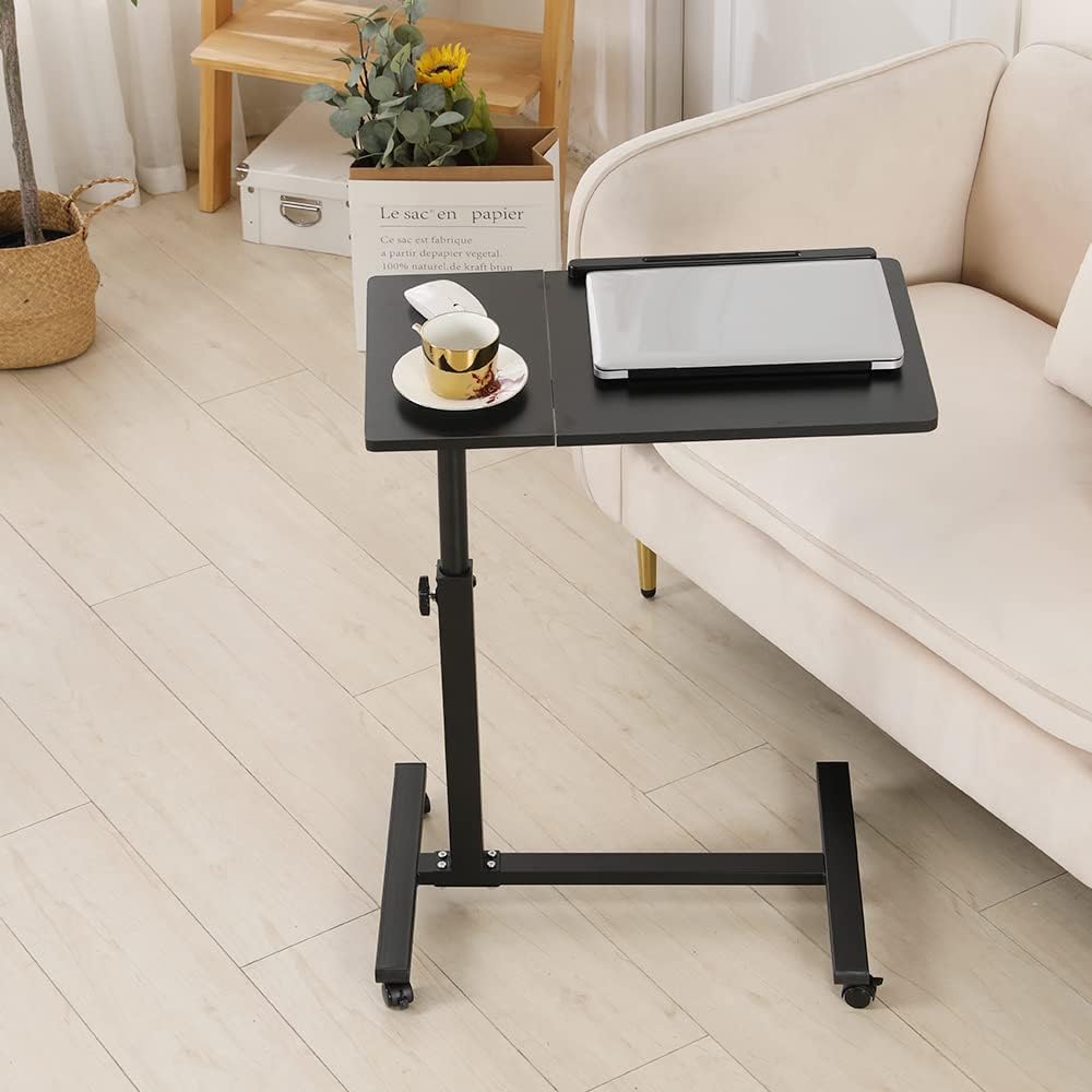 Betttisch mit Rollen, Betttisch für Laptop, Serviertablett für Sofa, Bremsen an beiden Hinterrädern,