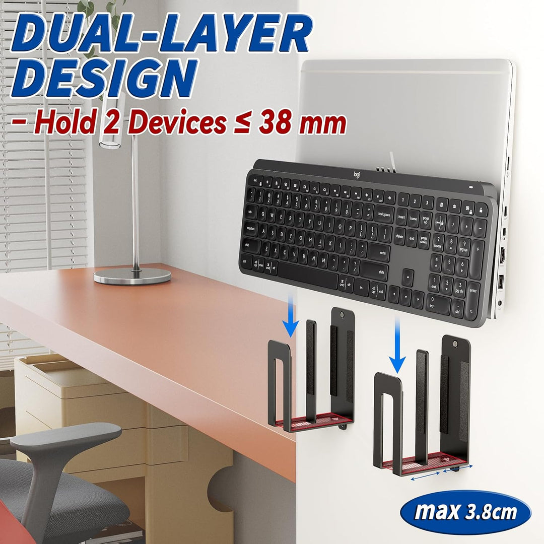 sciuU Laptop Wandhalterung - Dual Layer Universalhalter für 2 Geräte ≤38mm - Metall Wandregal für La