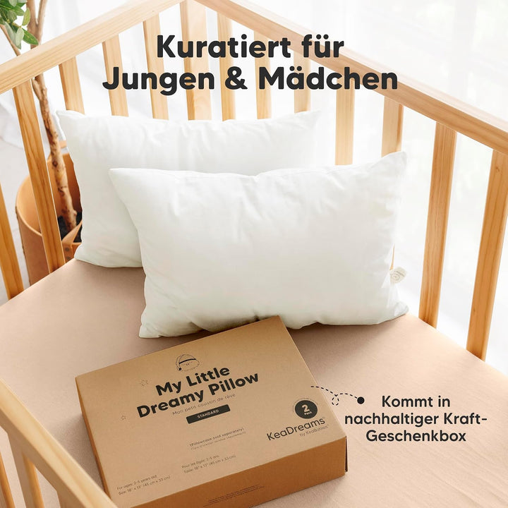 2er Pack Kleinkind Kissen 33 x 45 cm - Weich Bio Baumwolle Kissen Kinder - Kleinkind Kopfkissen Zum