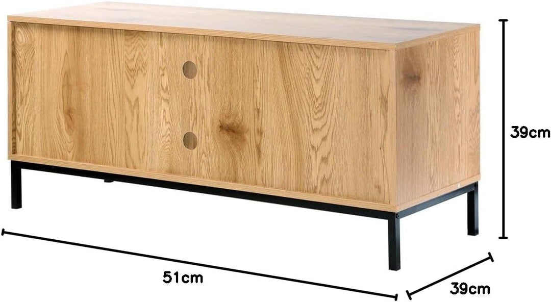 Calicosy TV-Möbel mit 2 Türen, 2 Nischen – Rattangeflecht – Holzdekor – Spanplatten – Metallstruktur