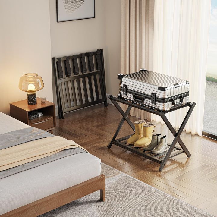 BAMBOOHOMIE Bambus Gepäckablage für Gästezimmer, 26,77" Klappbarer Kofferständer mit Ablagefach, Ver