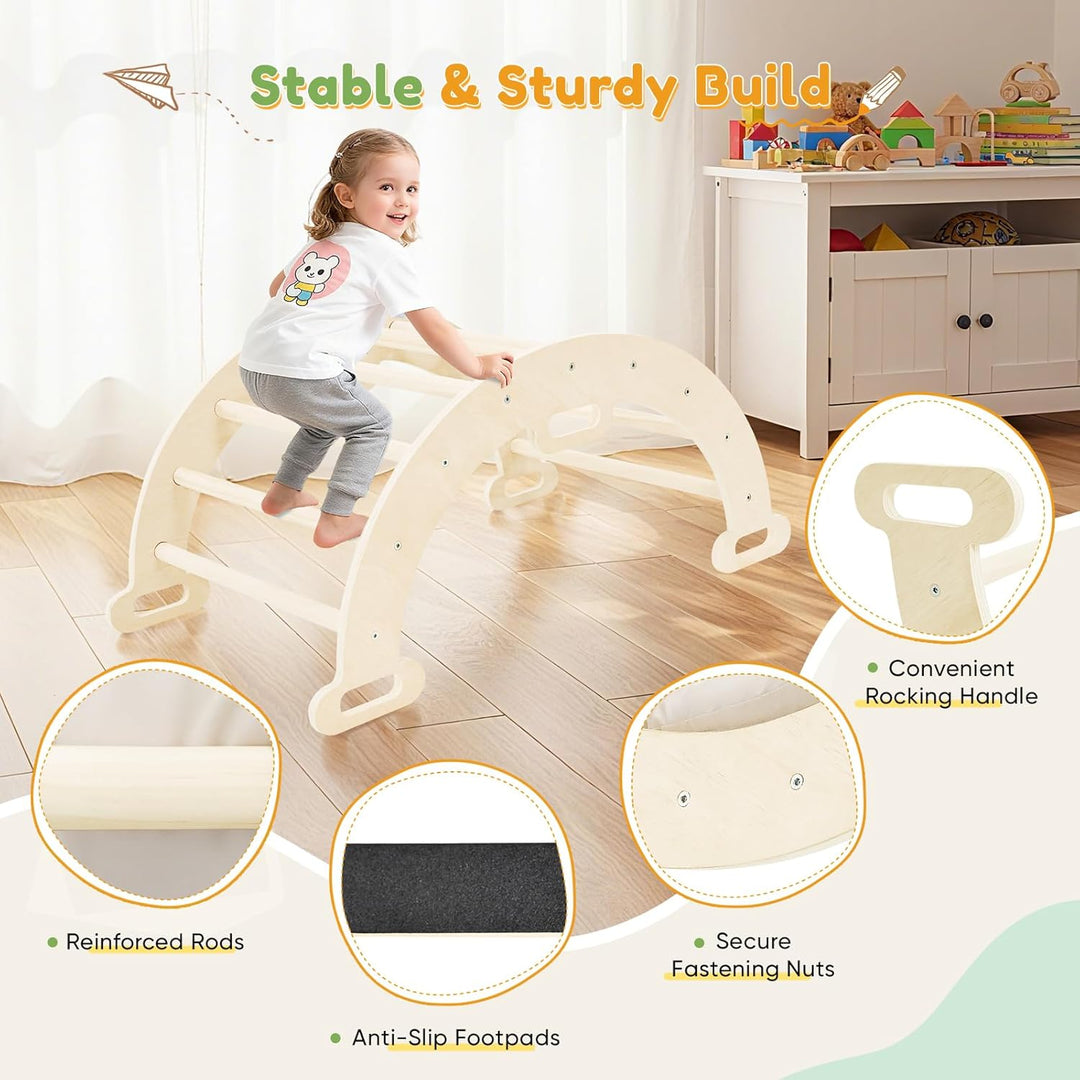 klettergerüst Indoor,Holzkletterbogen mit Weichem Kissen,Indoor Klettergerüst für Kinder ab 3 Jahre,