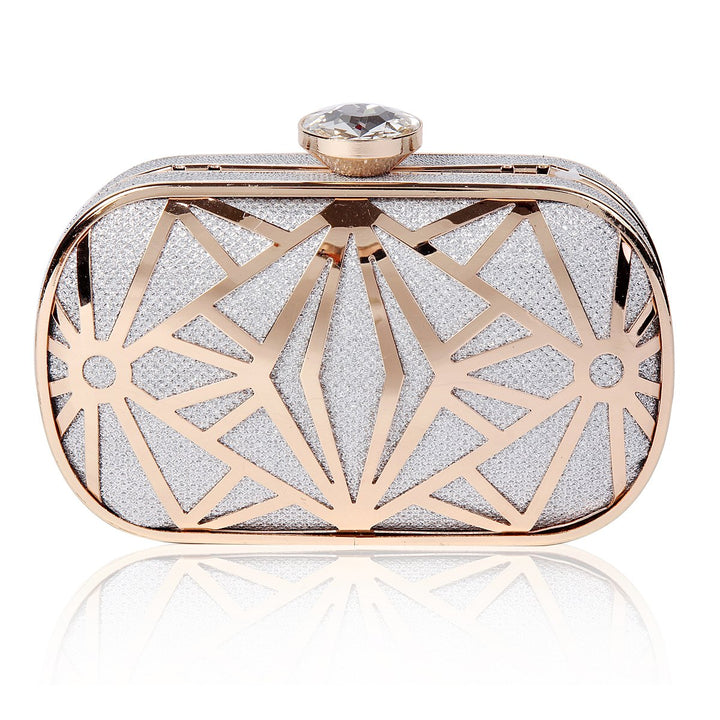 Damara Damen Metall Diamant Elegant Clutch Umhängetasche Silber, Silber