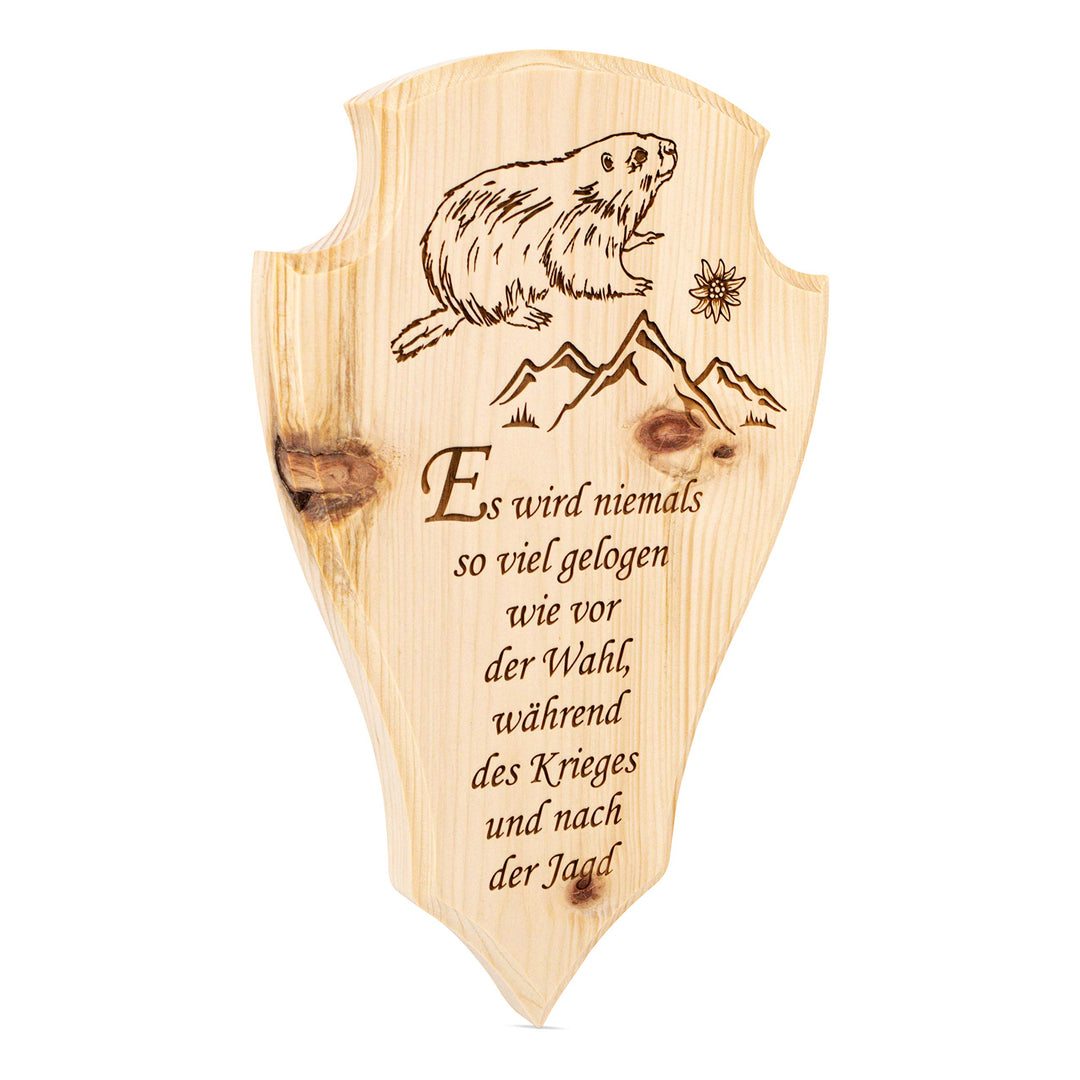 sagl.tirol Jäger Trophäenschild Wandbild aus Zirbe Des Jägers Ehrenschild (Es wird niemals)