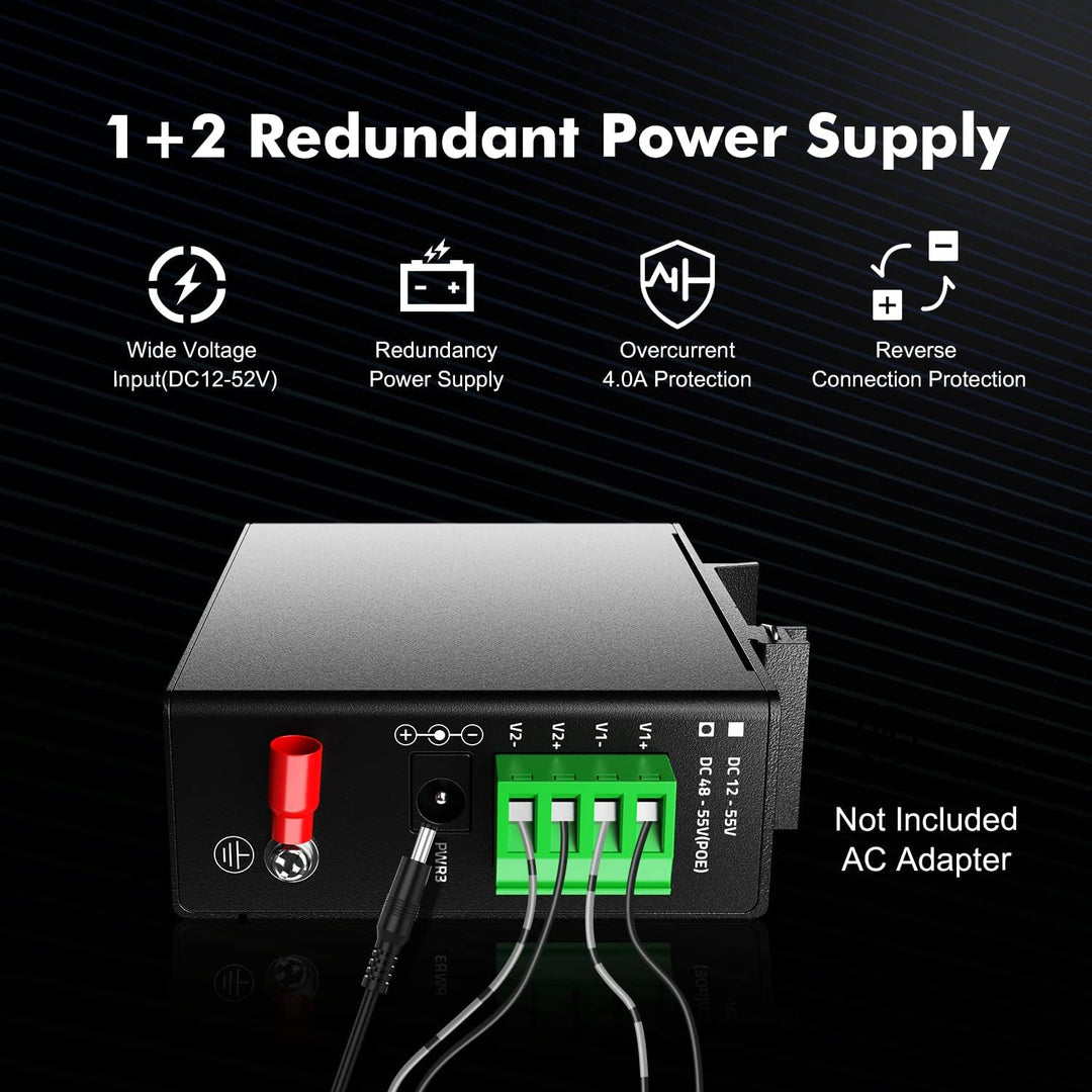 MokerLink 5 Port PoE+ Industrieller DIN-Schienen-Switch, 4 Ports PoE+ IEEE802.3af/at, 1 Uplink, 10/1