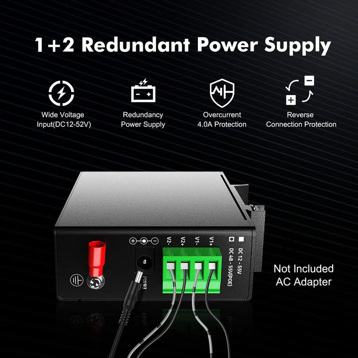 MokerLink 5 Port PoE+ Industrieller DIN-Schienen-Switch, 4 Ports PoE+ IEEE802.3af/at, 1 Uplink, 10/1