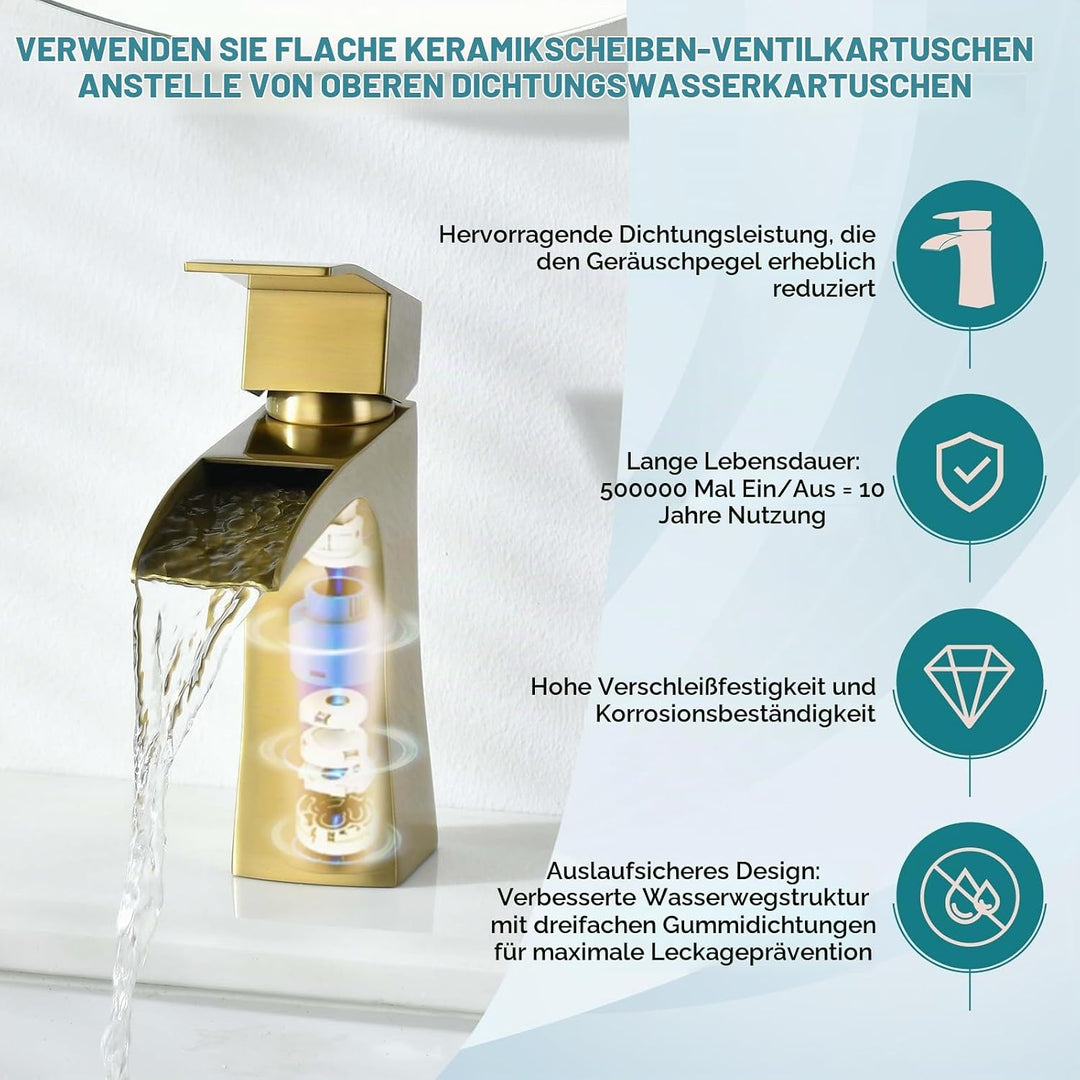Waschtischarmaturen, Wasserfall-Armaturen für Waschbecken, quadratisch, modern, Garderobenarmatur, E