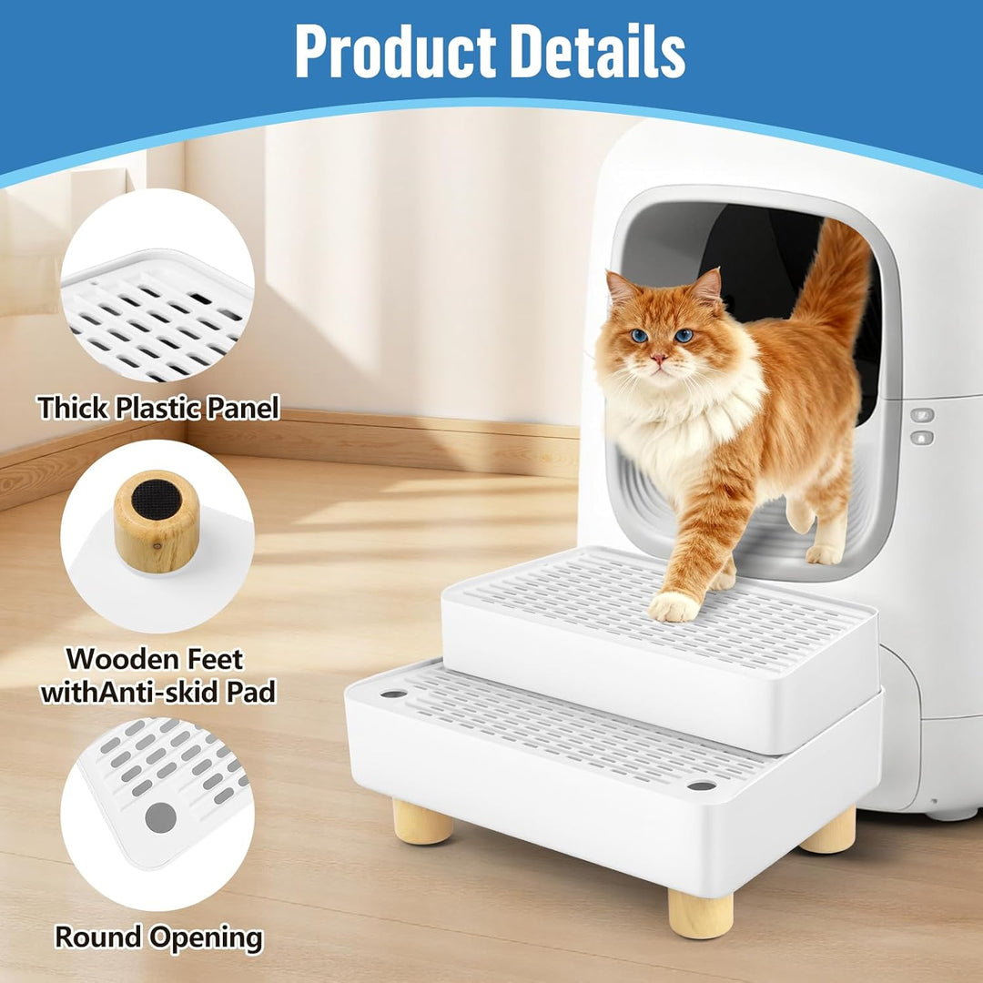 Bartuke Verstellbare 2-stufige Katzentoilettenrampe, Katzen Treppen&Stufen mit Holzfüsse Filterfunkt