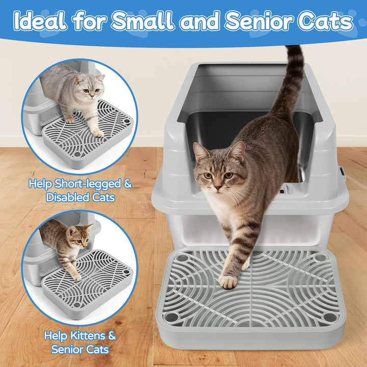 Kalolary 2 Packung Katzenstreu-Rampe mit Filtersystem – rutschfeste Treppe für Katzentoilette, Litte