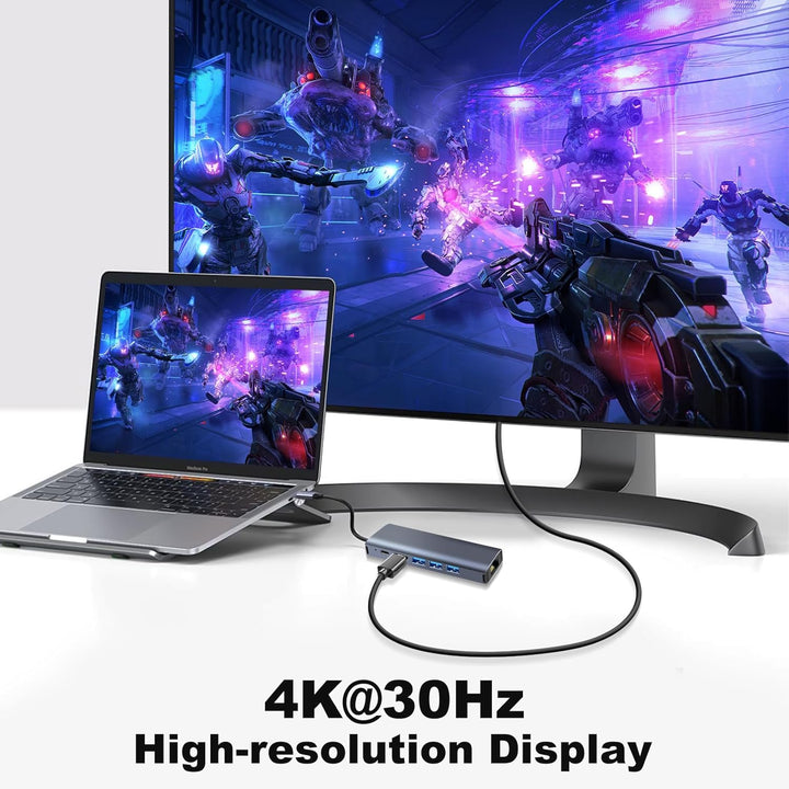 USB C Hub Ethernet 6 in 1, 4K HDMI, LAN RJ45 1000Mbp,PD100W, 3*USB A 3.0 5Gbps Docking Station USBC