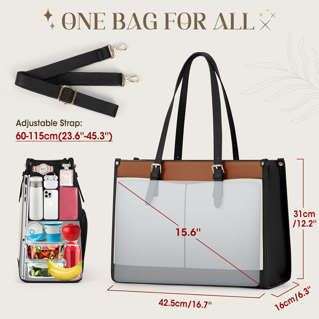 RAINSMORE Laptoptasche Arbeitstasche Damen Gross mit Isolierted Kühlfach Schwarz+braun+weiss, Schwar