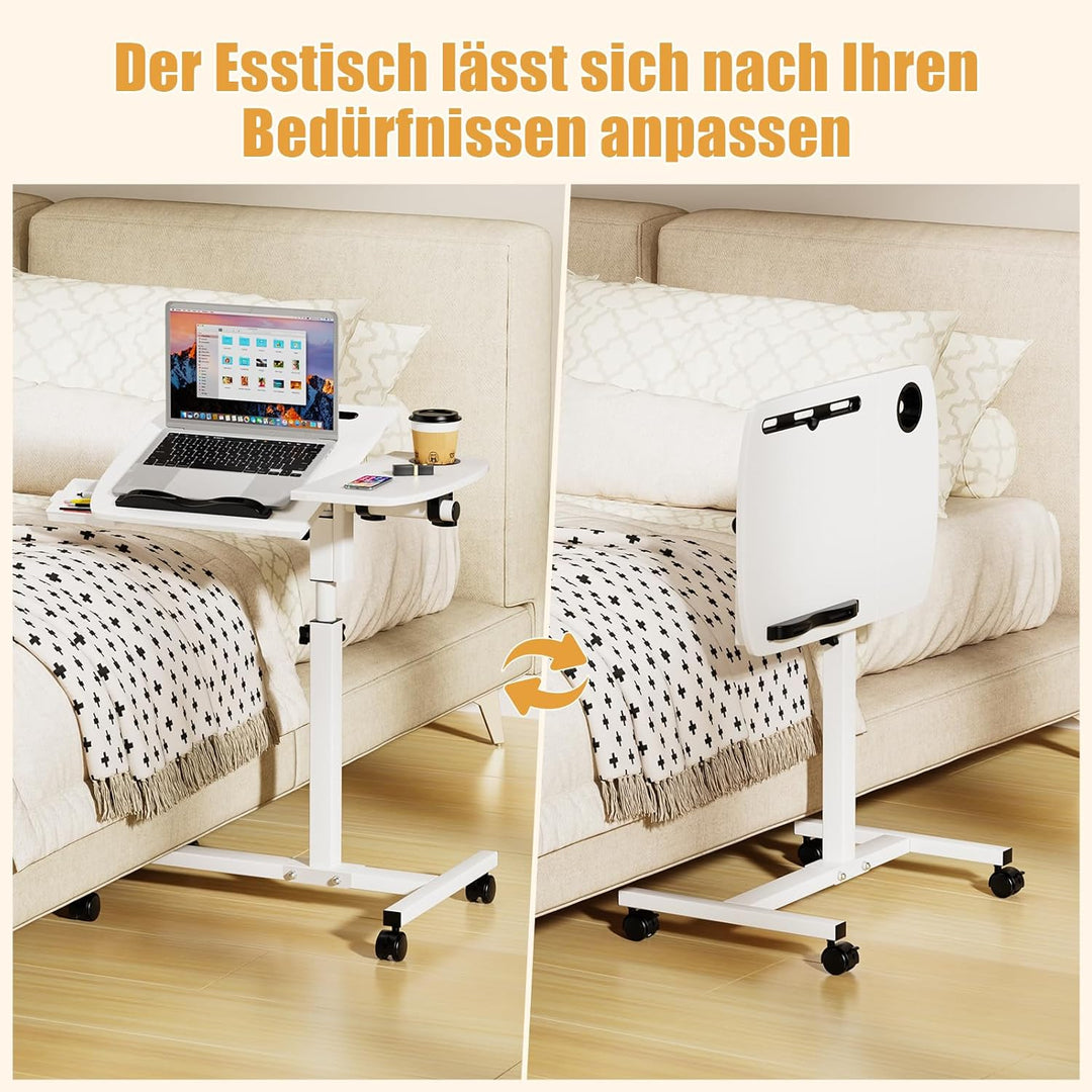 Beistelltisch Mit Rollen, 60x40cm, Mobiler Stehpult, Mobiler Schreibtisch mit Schubladen, Beistellti