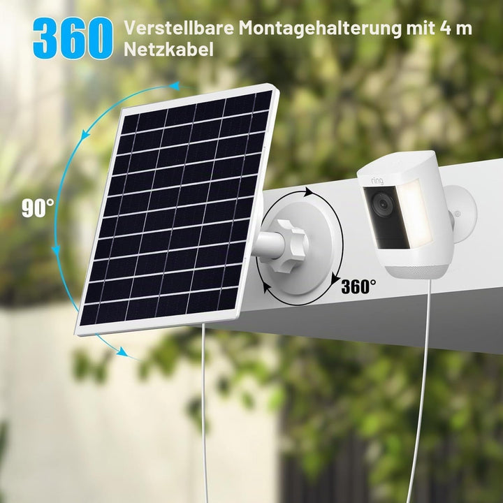 9W/5V Solarpanel für Überwachungskamera mit 4m, 3-in-1-Ladekabel (Micro-USB,Typ-C und DC 3,5 x 1,35