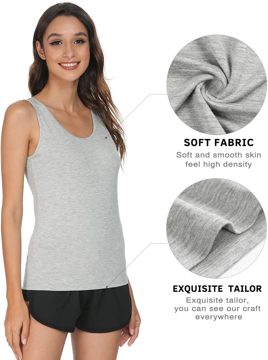 vislivin Elastische Tank Tops für Damen Unterhemden 3/4er Pack M 3er Pack - Schwarz//Weiss/Grau, M 3
