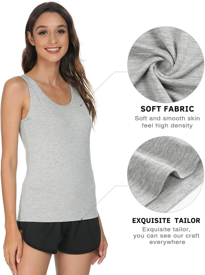 vislivin Elastische Tank Tops für Damen Unterhemden 3/4er Pack M 3er Pack - Schwarz//Weiss/Grau, M 3
