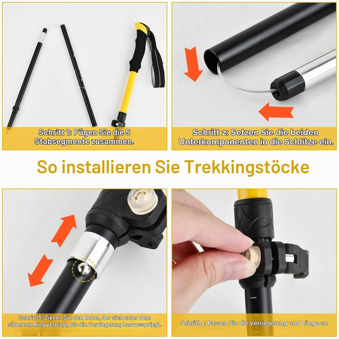 2 Stücke Wanderstöcke Teleskop, Trekkingstöcke Faltbar, Walking Stöcke Klappbar mit extra Gummipuffe