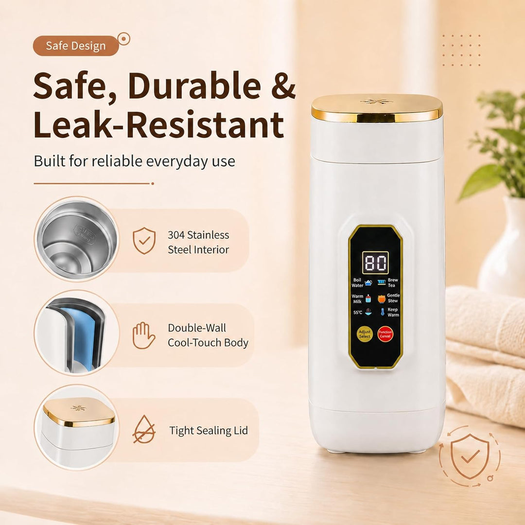 Reisewasserkocher Klein 650ml, 6-in-1 Elektrischer Wasserkocher Präzise Temperaturregelung Schnelles