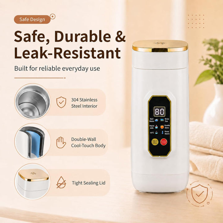 Reisewasserkocher Klein 650ml, 6-in-1 Elektrischer Wasserkocher Präzise Temperaturregelung Schnelles