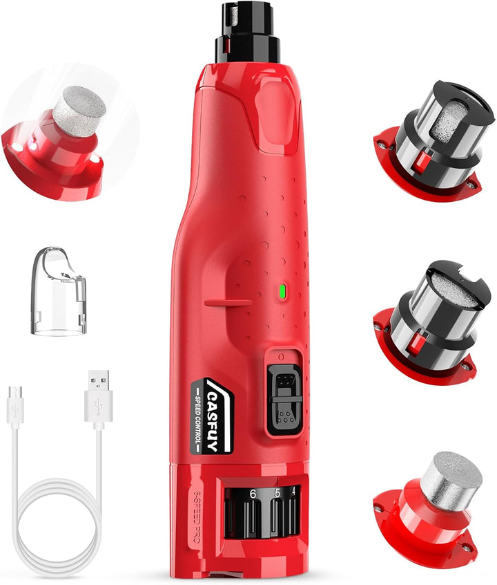 Casfuy Krallenschleifer für Hunde - (45 dB) 6-Gang-Haustier-Krallenschleifer mit 2 LED-Lichtern für