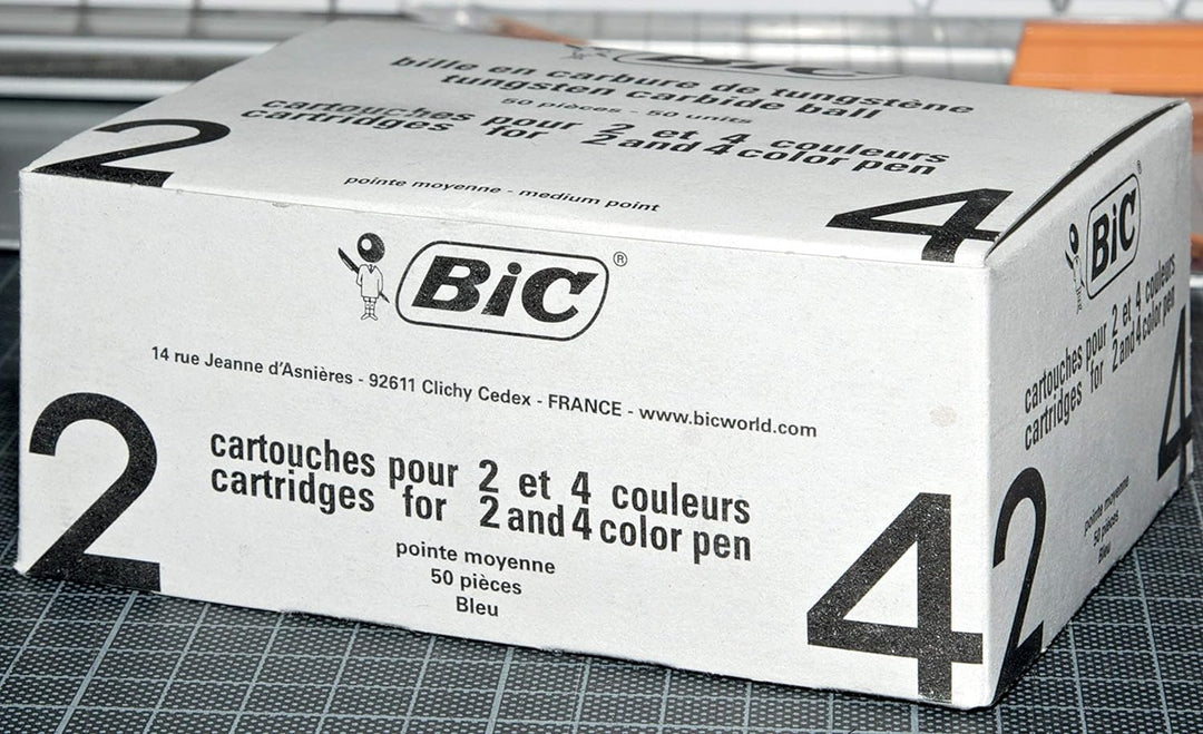 BIC 4 Farben Kugelschreiberminen blau 4 Colours, 50er Pack, dokumentenechte Tinte, Strichstärke 0.4