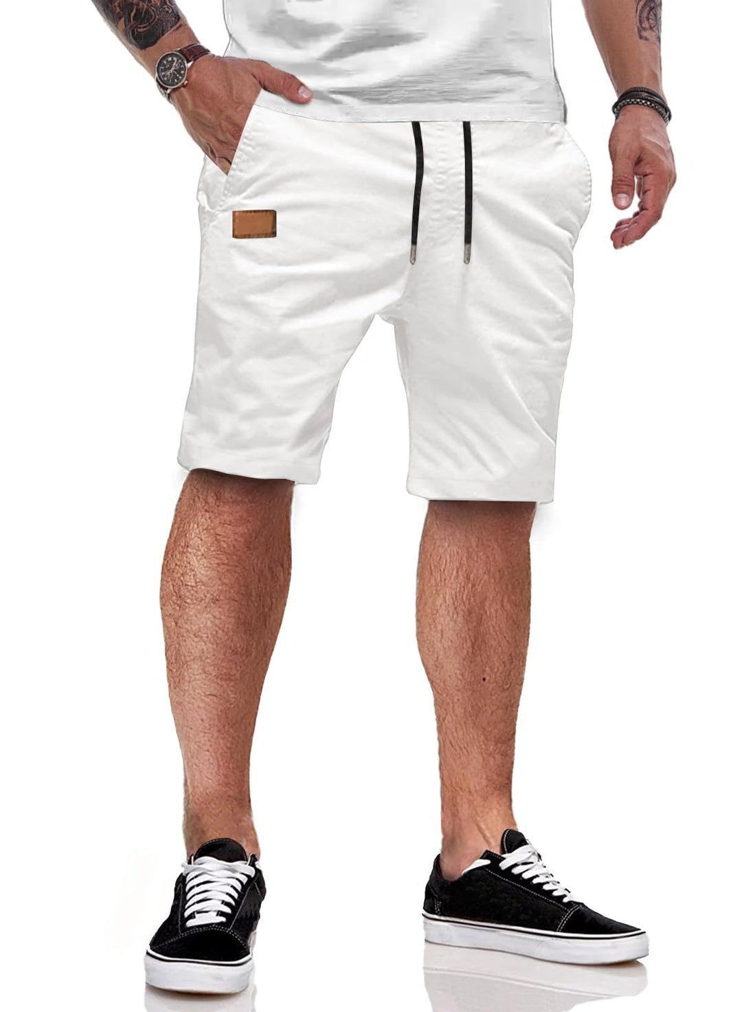 JMIERR Kurze Hosen Herren Shorts Herren Sommer Chino Baumwolle Elastische Taille mit Taschen XXL Wei