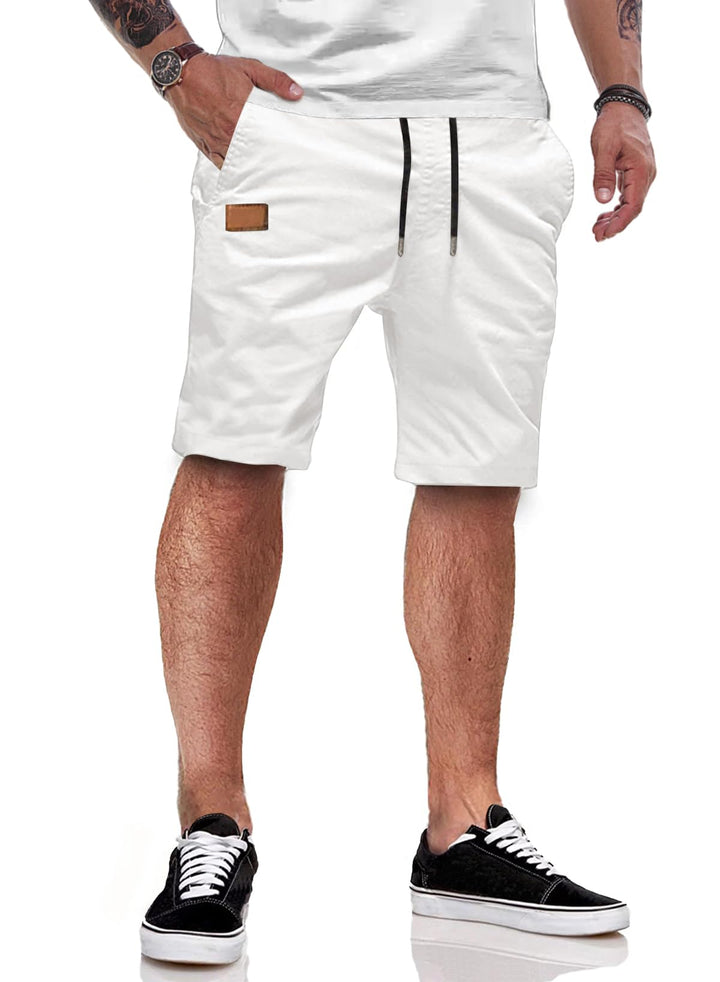 JMIERR Kurze Hosen Herren Shorts Herren Sommer Chino Baumwolle Elastische Taille mit Taschen L Weiss