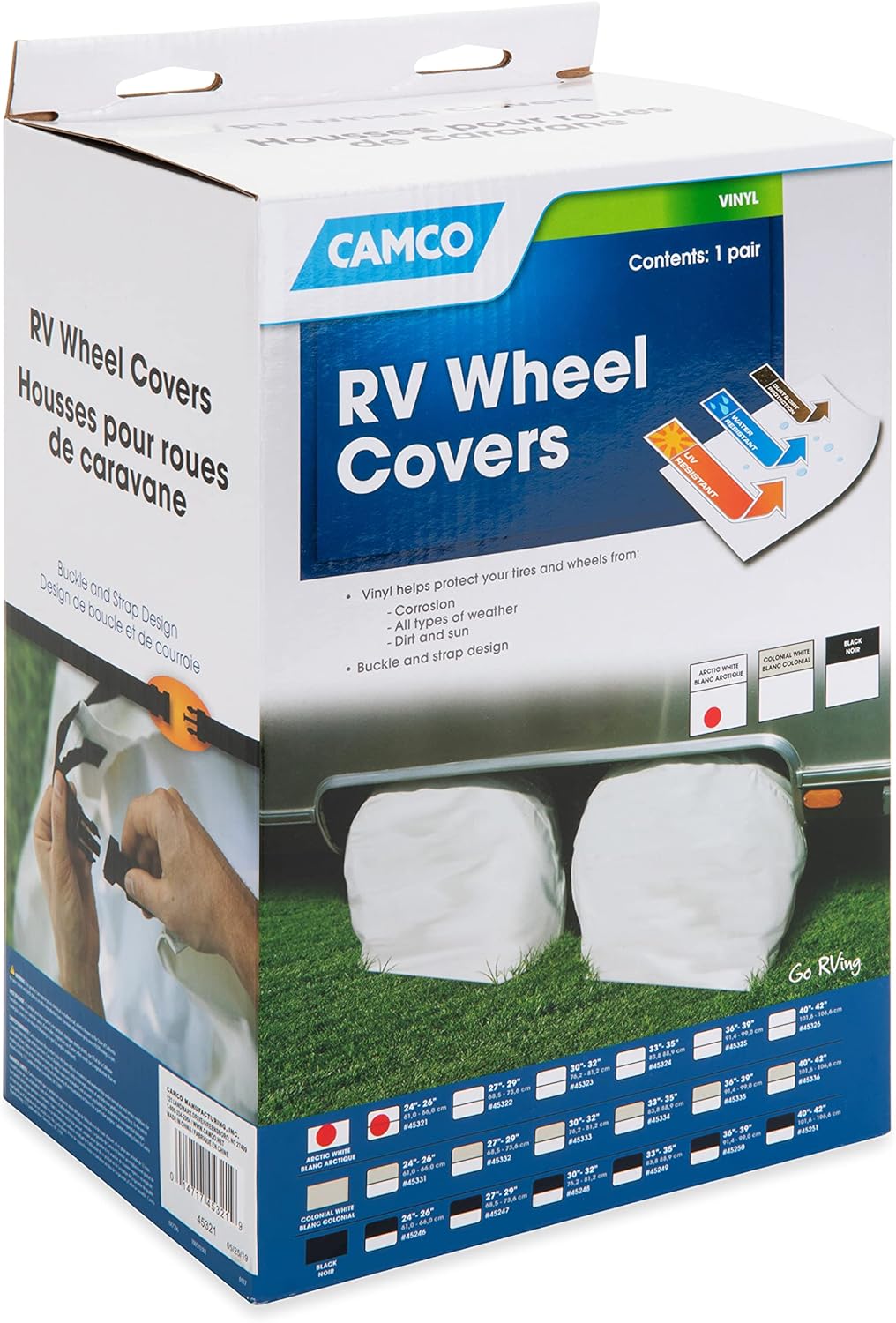 Camco 45321 Vinyl-Rad- und Reifenschutz, 2 Stück (61 cm - 66 cm, weiss). 24-26" weiss, 24-26" weiss
