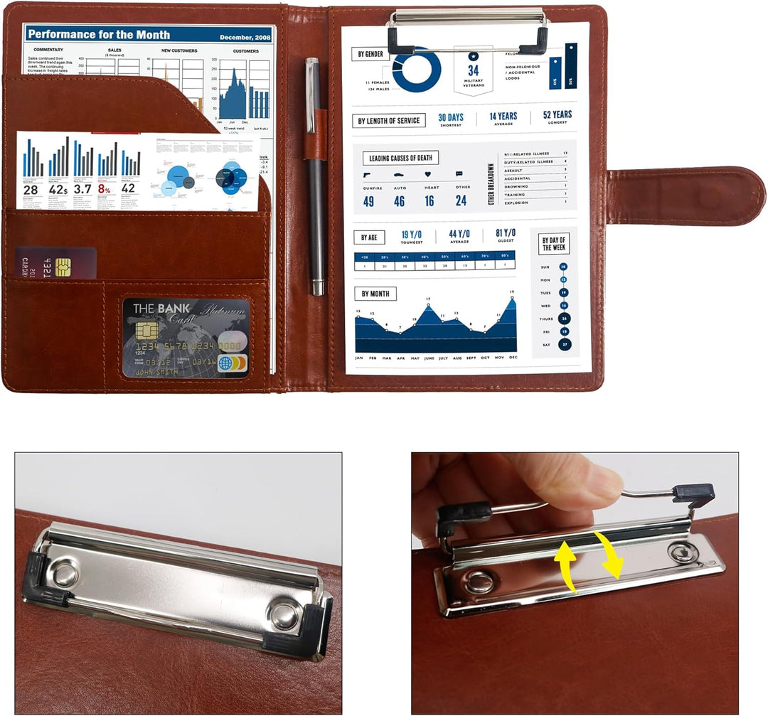 Schreibmappe A5 Klemmbrett Mappe mit Magnetischer Verschluss, organizer büro mappe, Braun Ordner, Do
