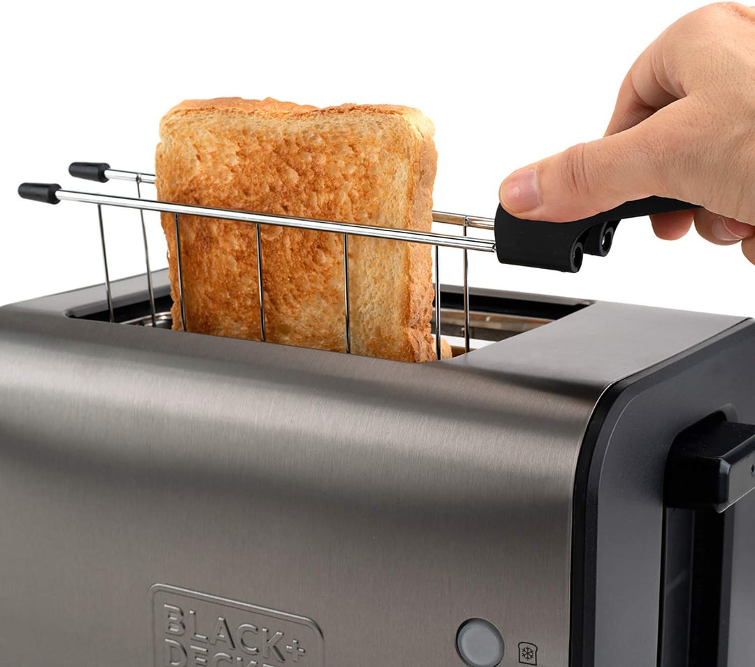 Black+Decker ES9600090B BXTOA900E Toaster, 900, Edelstahl, Grau, Mit zwei Sandwichzangen 2 extra bre