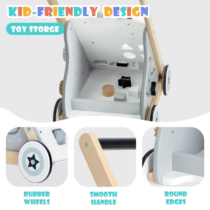 Labebe Lauflernwagen holz, 8-in-1 Verwendung als Laufwagen, Baby Lauflernhilfe Holz mit gummierten H