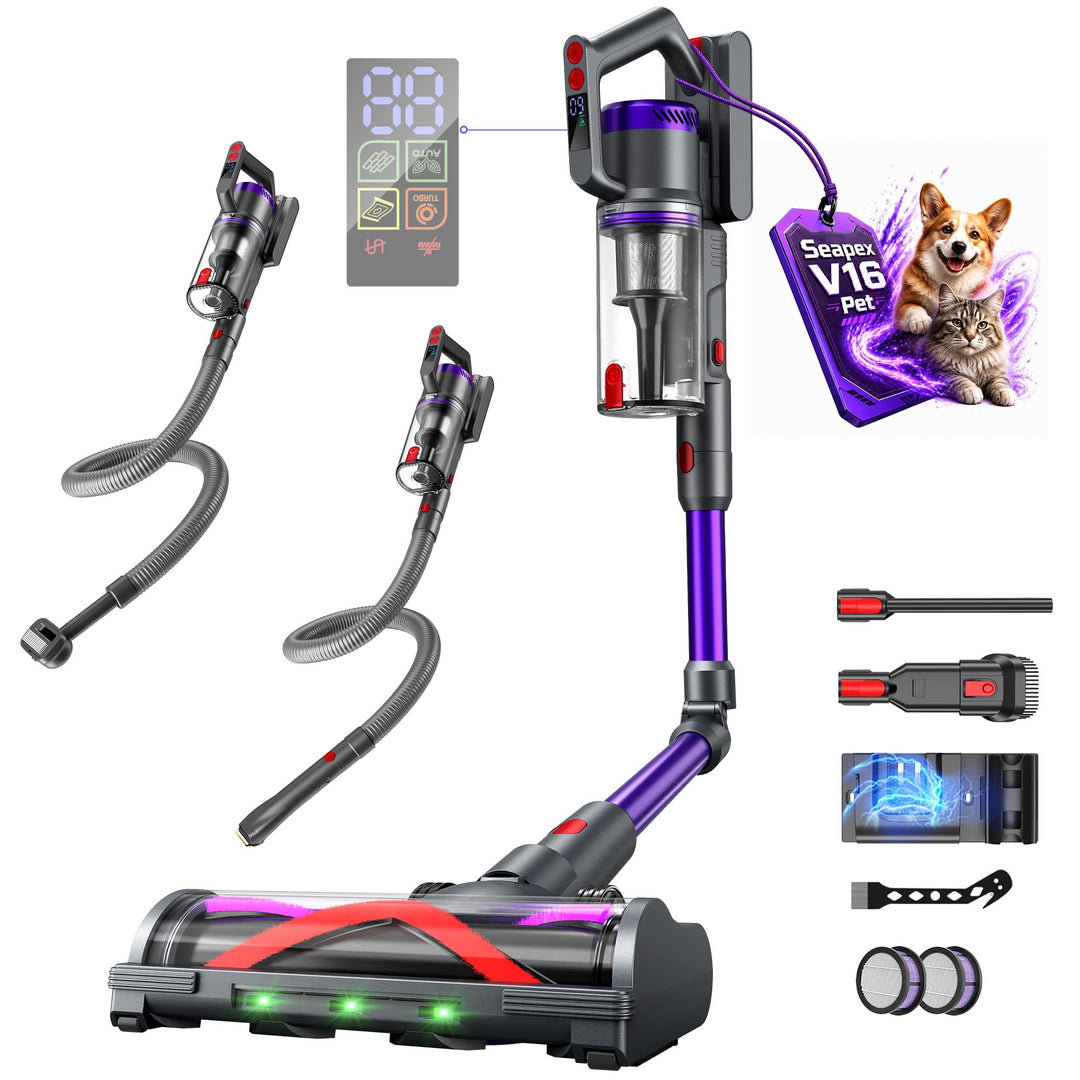 Akku Staubsauger, 600W/58000Pa/75Min, Laufzeit Staubsauger Kabellos mit Smart LED Display und Ladest