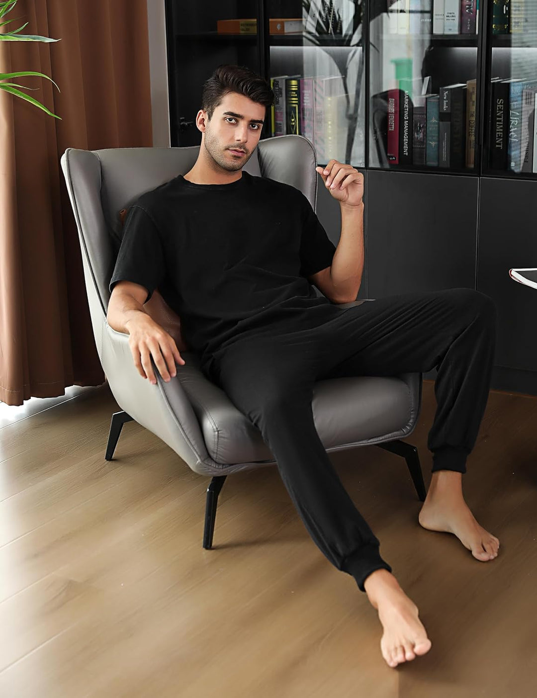 Marvmys Schlafanzughose Herren Lang mit Bündchen Einfarbige Pyjamahose für Männer Schlafhose Haushos