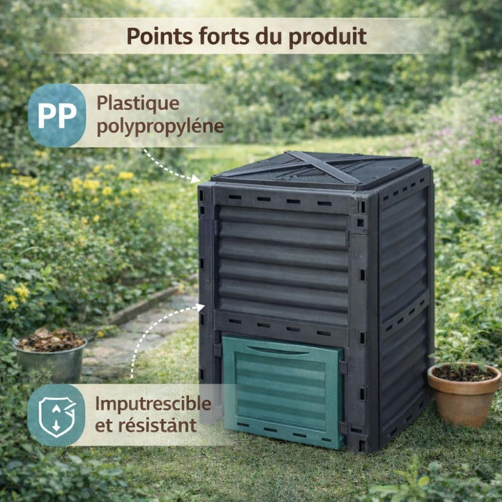 TERRE JARDIN - Gartenkomposter, 300 L - Kompostbehälter, 83 x 61 x 61 cm, aus Polypropylen - Premium