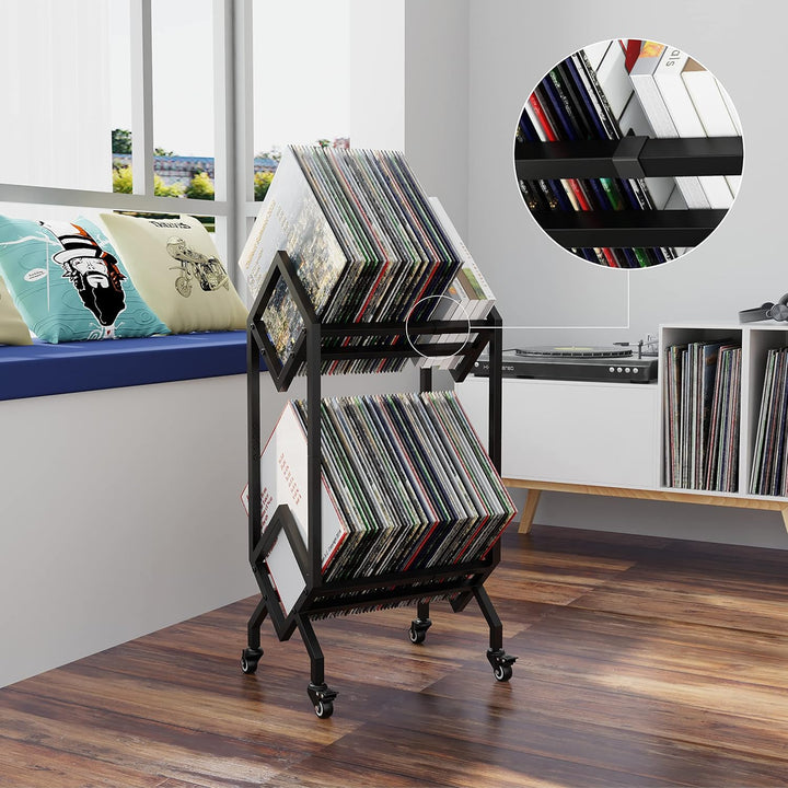 VEDECASA DJ Vinyl Record Speicherhalter Rack LP Storage Display Ständer mit Casters einfach zu versc