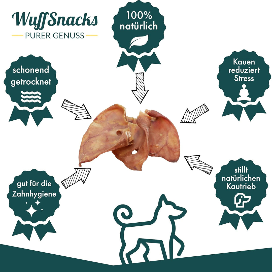 getrocknete Schweineohren für Hunde, 25 Stück, 100% Schwein, Kauartikel, Hundefutter, Barf, Leckerli