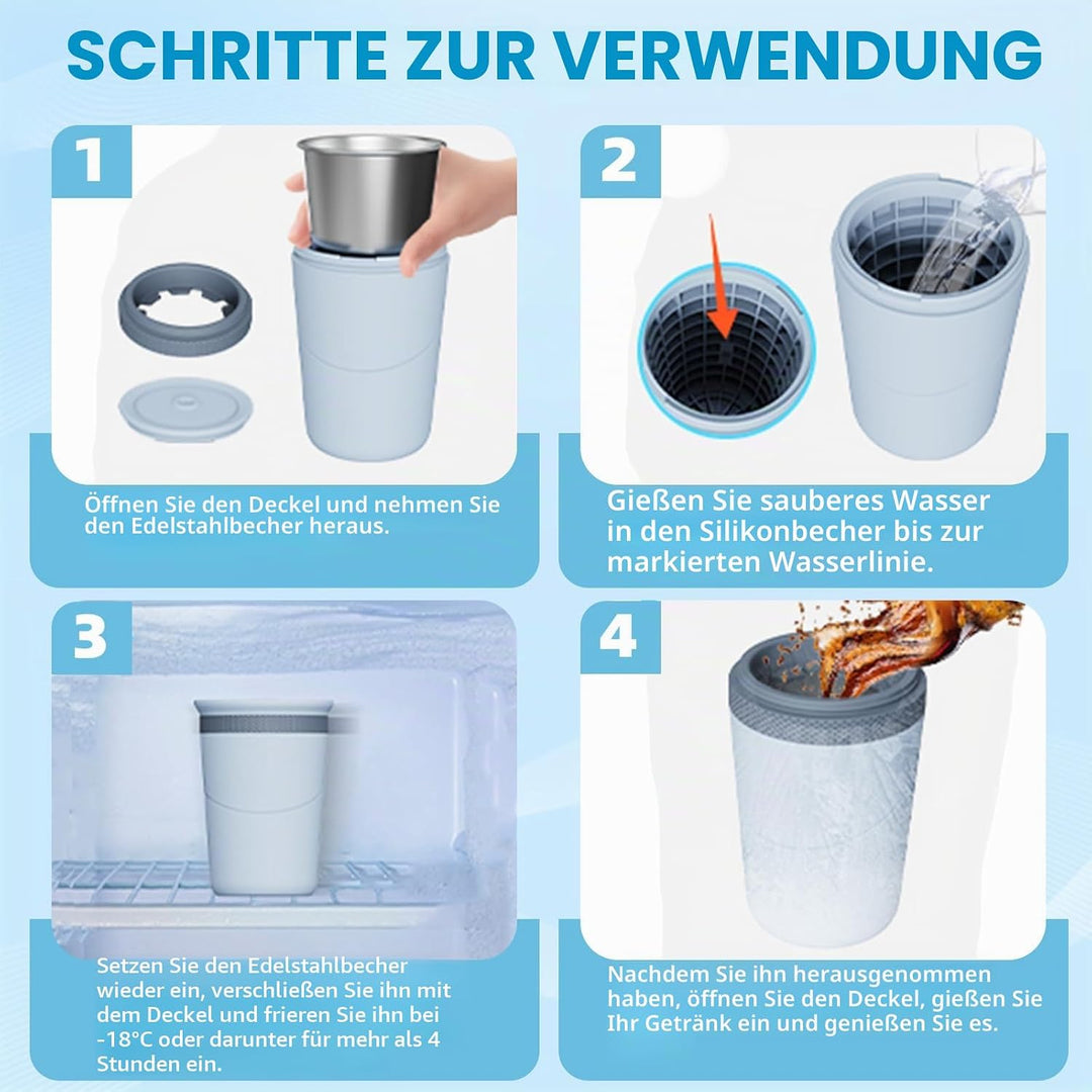 Eiswürfelflasche mit Edelstahlbecher &amp; Deckel – Doppelwandiger Isolierbecher, 2-in-1 Trinkhalm, BPA-