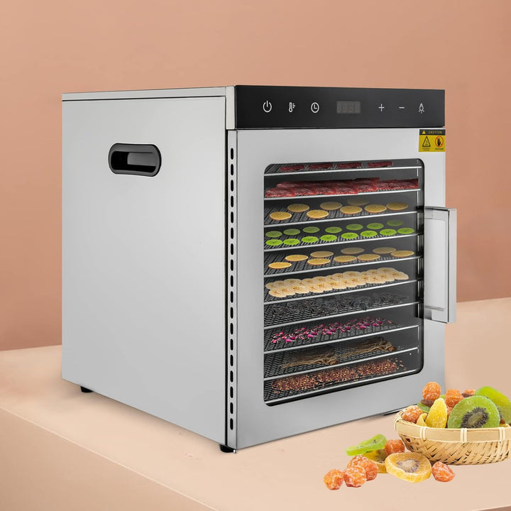Dörrautomat Edelstahl 800W, Dörrgerät Temperatur einstellbar 30-90℃, LED-Display, 24 Std