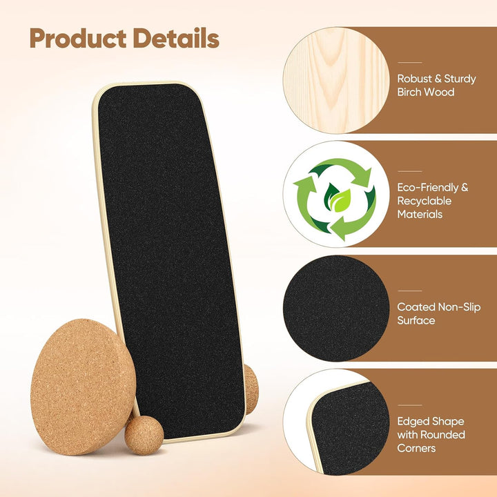 8-in-1 Balance Board Erwachsene,Holz Balance Board Set Mit Korkrolle,Kork Halbkugel und Woodball,Bal