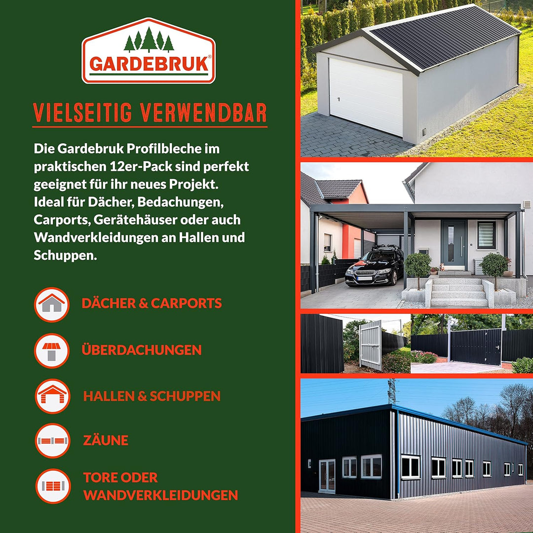 GARDEBRUK® 12x Trapezblech 129x46cm = 7m² Verzinkt Rostresistent Wetterfest Profilblech Dachblech We