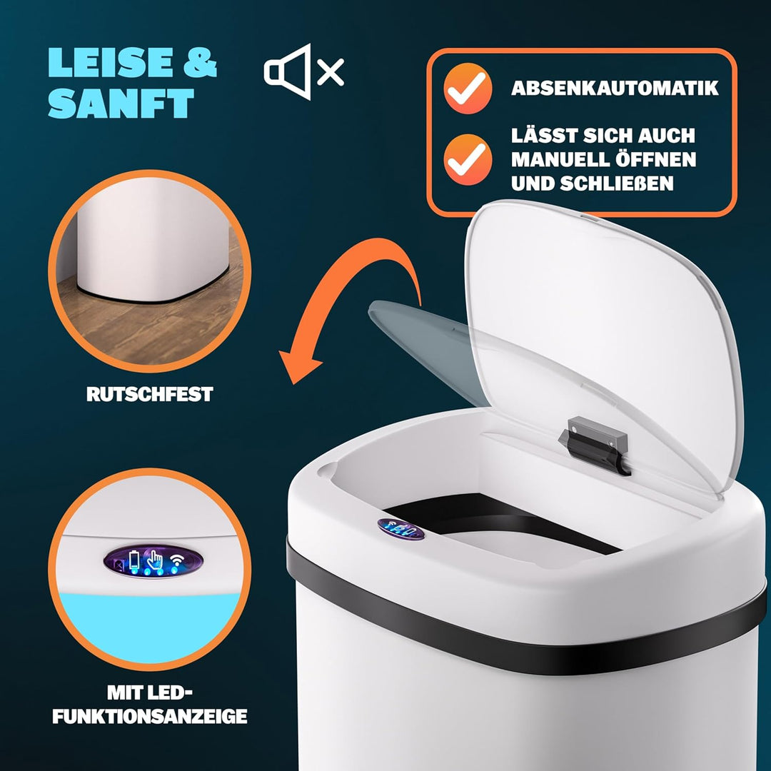 Monzana® Sensor Mülleimer Küche 58 L Automatik mit Bewegungssensor Soft-Close-Deckel Wasserdicht USB