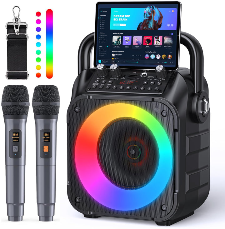 Wowstar Tragbare Karaoke Maschine mit 2 kabellose Mikrofone, Bluetooth Lautsprecher Box für Erwachse