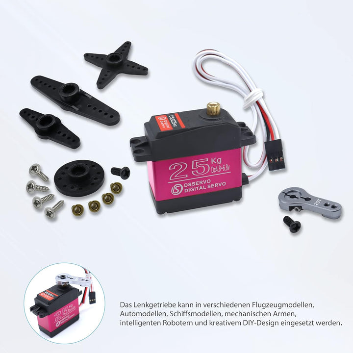 KUBOWAI 25kg Digital Servo, Full Metal Gear Wasserdichter Servomotor mit hohem Drehmoment, Lenkwinke