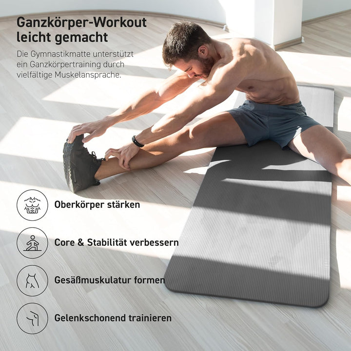MSPORTS Gymnastikmatte | Yogamatte Premium rutschfest inkl. Tragegurt + Übungsposter + Workout App I