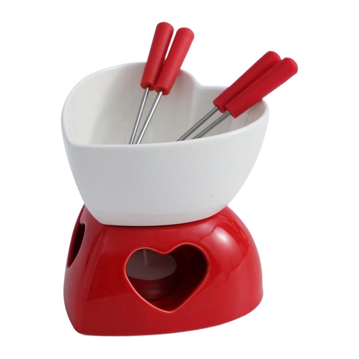 Keramischer Mini-Fondue-Becher Set - Mit Gabeln & Teelicht Für Schokolade & Dessert White, White