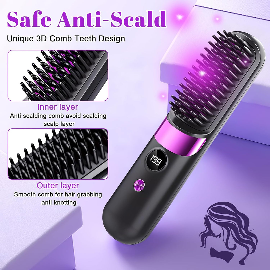 Glättbürste Kabellos, Haarbürste Elektrisch Stylingbürste für Kurze Langes Haare Damen, Haarglätter