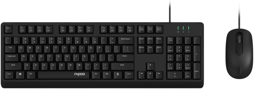 Rapoo NX1500 Tastatur Maus Set Kabelgebunden - Bequeme PC-Tastatur mit Kabel und 1000 DPI PC-Maus Be