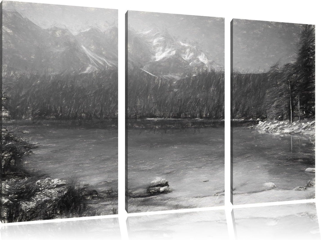 Pixxprint Bergsee als Leinwandbild/Grösse: 3 Teilig (120x80) cm/Wandbild/Kunstdruck/fertig bespannt