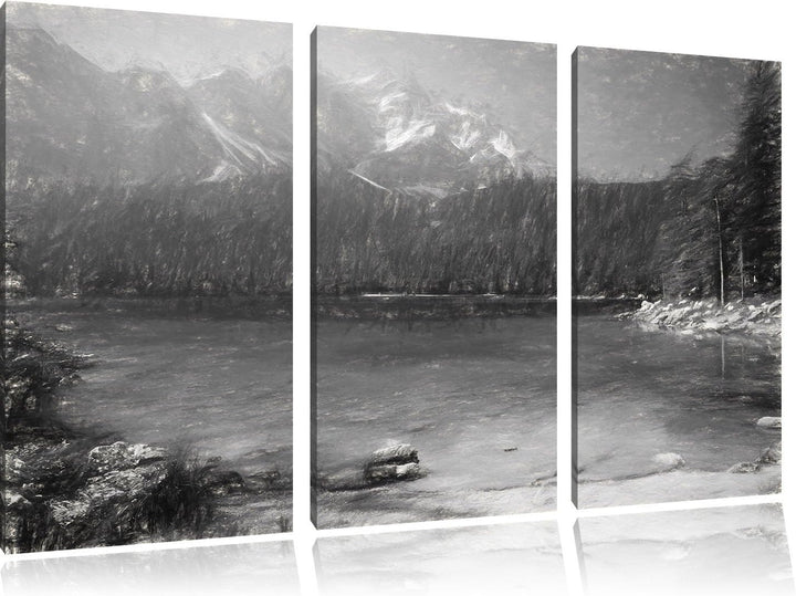 Pixxprint Bergsee als Leinwandbild/Grösse: 3 Teilig (120x80) cm/Wandbild/Kunstdruck/fertig bespannt